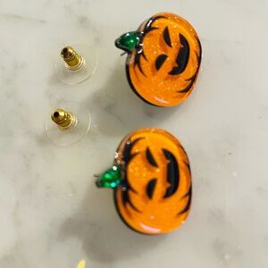 Glitter Pumpkin Jack-O'-Lantern Stud Earrings